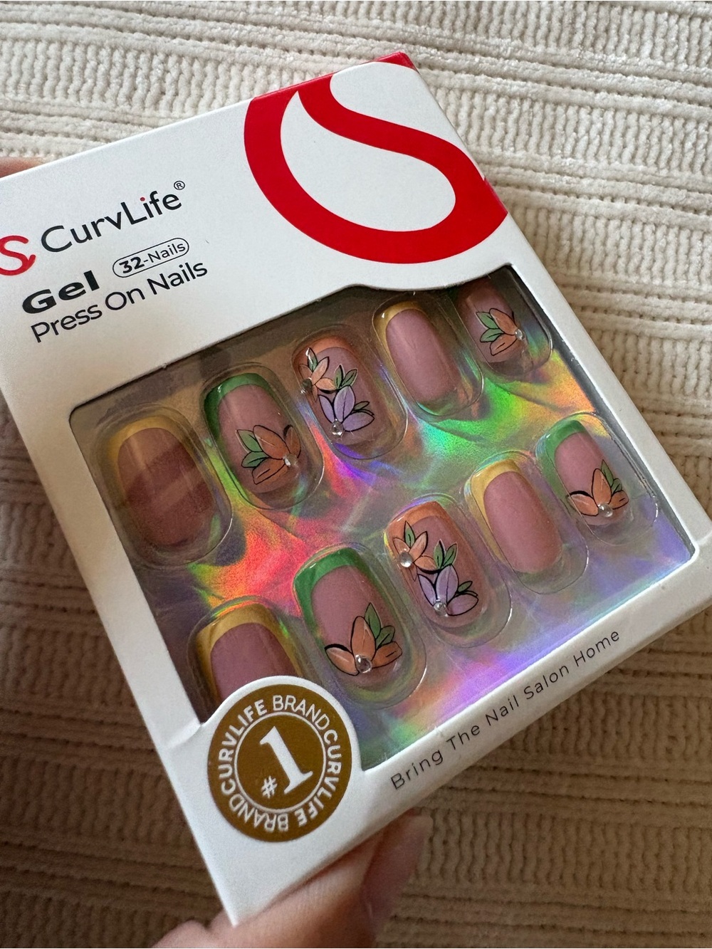 Curvlife Gel Press On Nails - Pink Floral French Tip - Picture 3 of 5
